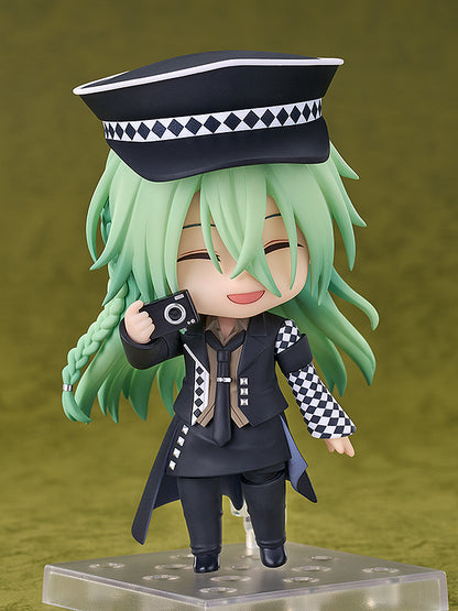 Amnesia Ukyo Nendoroid figure in a black and checkered outfit with light green hair and camera