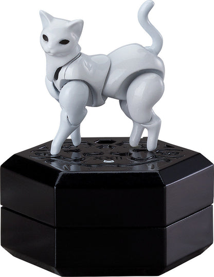 Chitocerium XXII tanio alb transformable white robotic cat figure on a black base