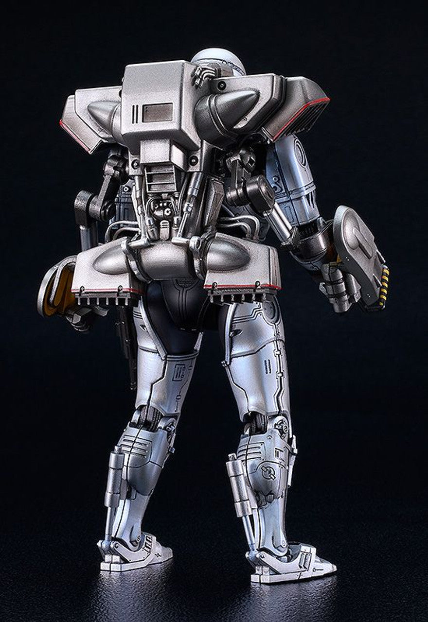 Robocop 3 Moderoid jetpack equipment rear view of the detailed silver robot figure's backpack and leg armor