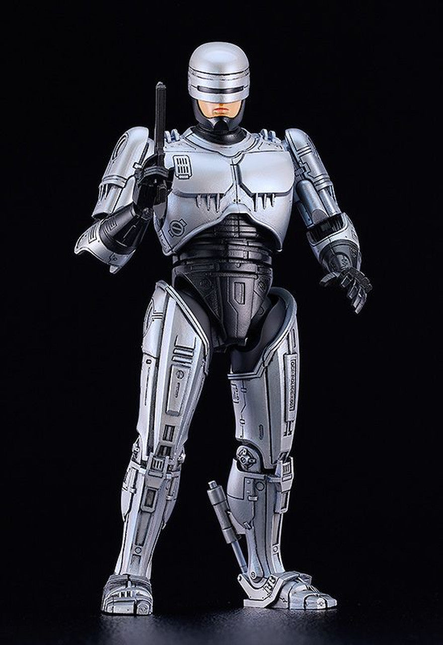 RoboCop 3 Moderoid action figure in silver and black armor holding a gun standing on a surface with black background