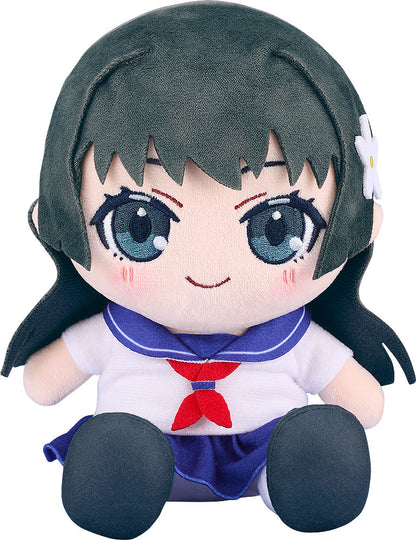 Plushie of Ruiko Saten in school uniform with short black hair and large smiling eyes, arms spread out