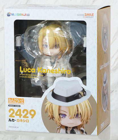 NIJISANJI EN Nendoroid Luca Kaneshiro figure in box showing blonde hair and white suit