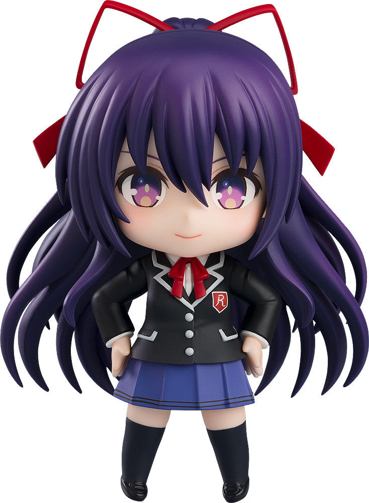 Nendoroid Tohka Yatogami figure in her Raijin High School uniform with purple hair and red ribbon