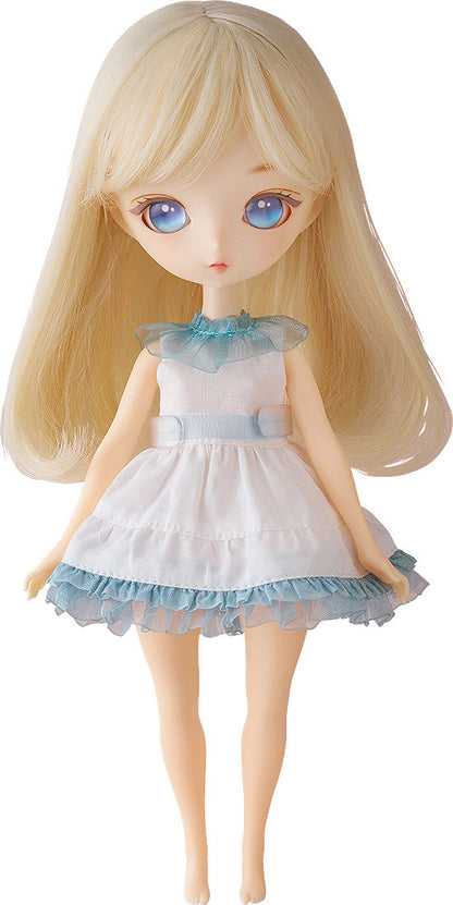 Curious fashion doll with large eyes, red outfit, and voluminous curled hair