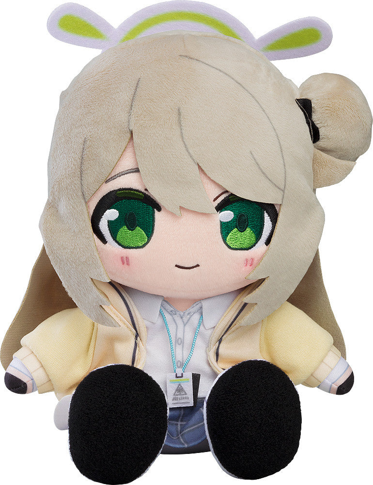 Blue Archive Chokopuni Nonomi plush with green eyes wearing a yellow jacket and blue plaid skirt