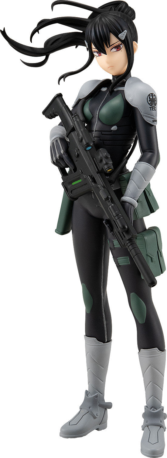 Full-body shot of Mina Ashiro standing confidently in her uniform with arms crossed, wearing sunglasses and high boots