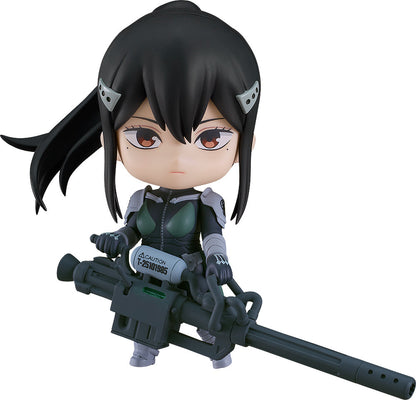 Chibi-style Mina Ashiro with confident expression, hands on hips, wearing uniform and sunglasses