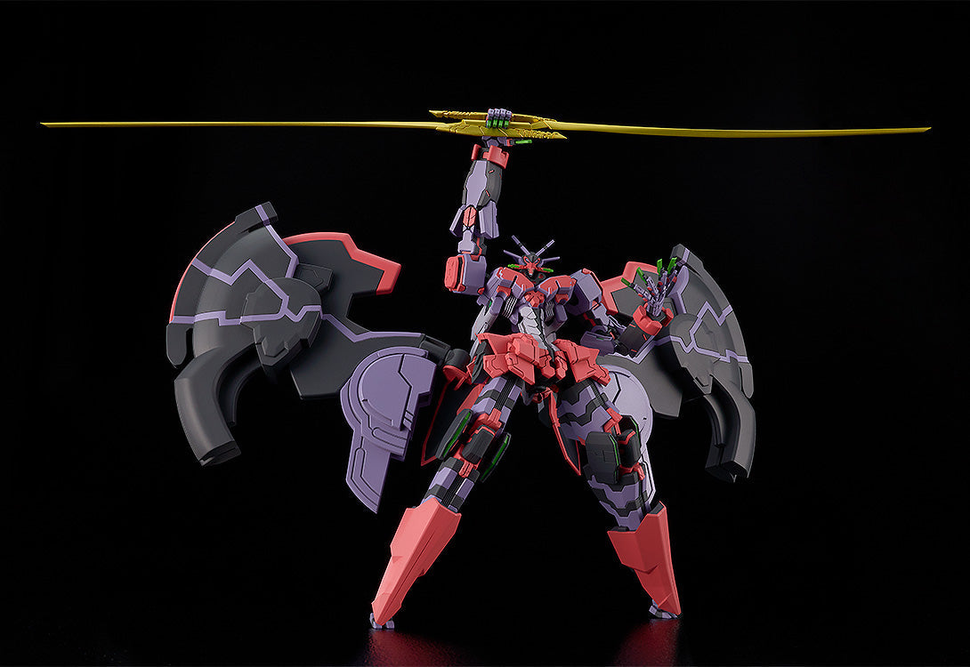 MODEROID Liber Legis figure a giant purple and red mecha with large black wing-like structures holding a golden staff against a black background