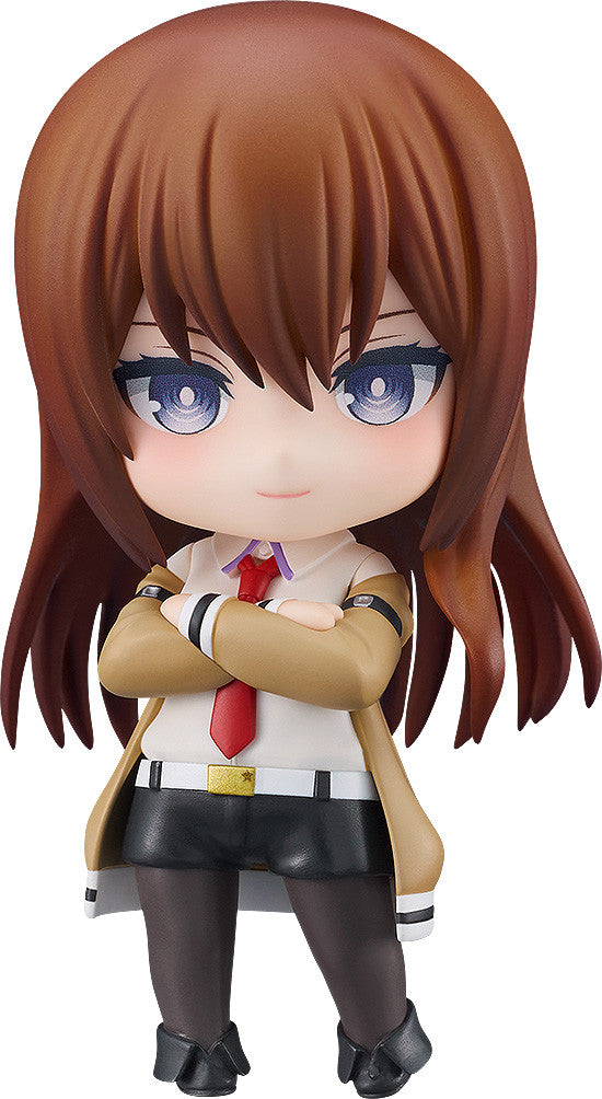 Nendoroid 131 Makise Kurisu figure with red tie white shirt and brown jacket