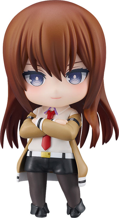Nendoroid 131 Makise Kurisu figure with red tie white shirt and brown jacket