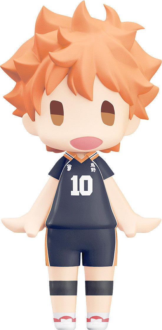 Hello Good Smile Shoyo Hinata figure by Good Smile Company wearing Karasuno High black volleyball uniform with number 10 spiky orange hair
