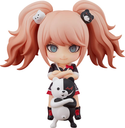 Junko Enoshima Nendoroid figure from Danganronpa 1-2 Reload featuring pink pigtails Monokuma hair clips and holding a small Monokuma bear