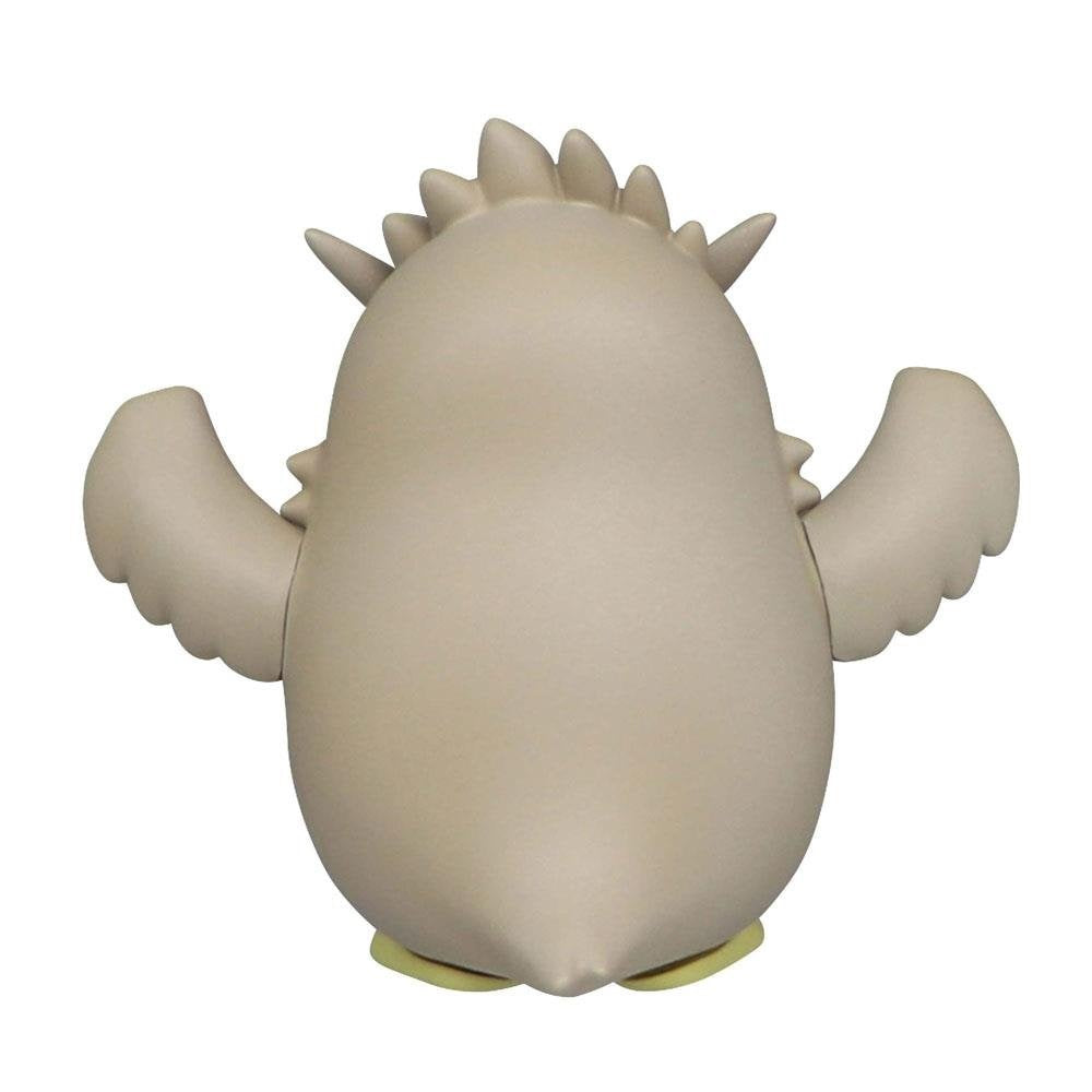 Rear view of the smooth, light tan Bokuto owl Noodle Stopper figurine showing its rounded body, raised wings, and pronounced spiky head crest