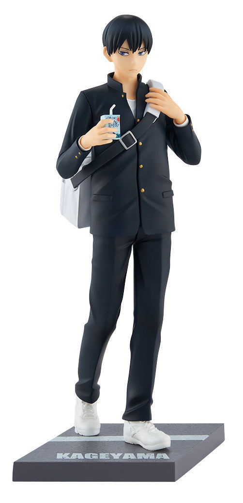 KAGEYAMA anime figure in dark school uniform holding a juice carton and white bag