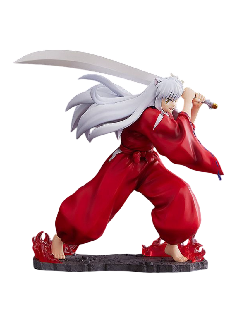 Inuyasha Tenitol figure wielding Tetsusaiga sword in a battle stance wearing a red robe
