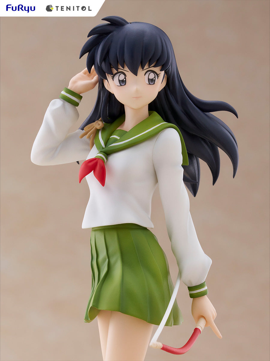 Kagome Higurashi figure in green and white school uniform, hand to head, holding a jump rope handle.
