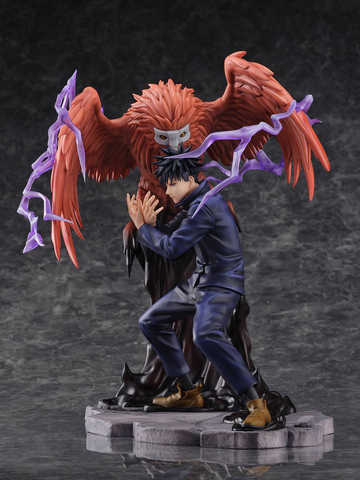 Jujutsu Kaisen Megumi Fushiguro Shibuya Scramble figure with a large red shikigami behind him surrounded by purple energy