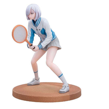 Spy Family Luminasta TV anime Fiona Frost tennis figure white and blue jacket gray skirt holding racket in ready stance