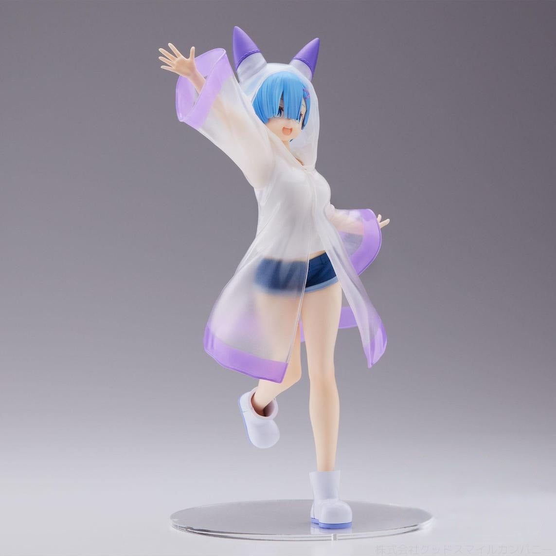 ReZero Starting Life in Another World Luminasta Rem figure in a clear raincoat and blue shorts