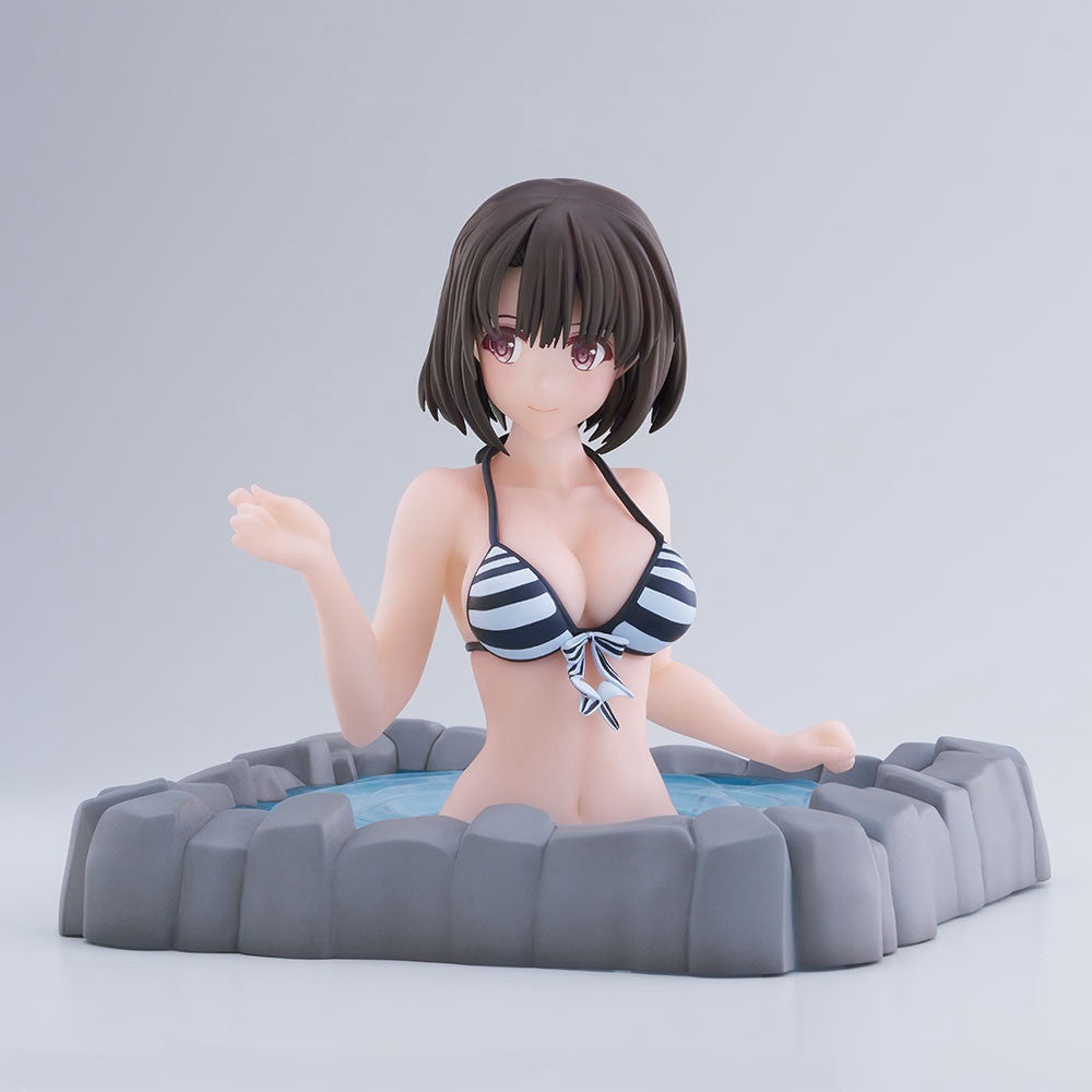 Saekano the Movie Finale Thermae Utopia Megumi Kato figure in black and white striped bikini sitting in a detailed hot tub base
