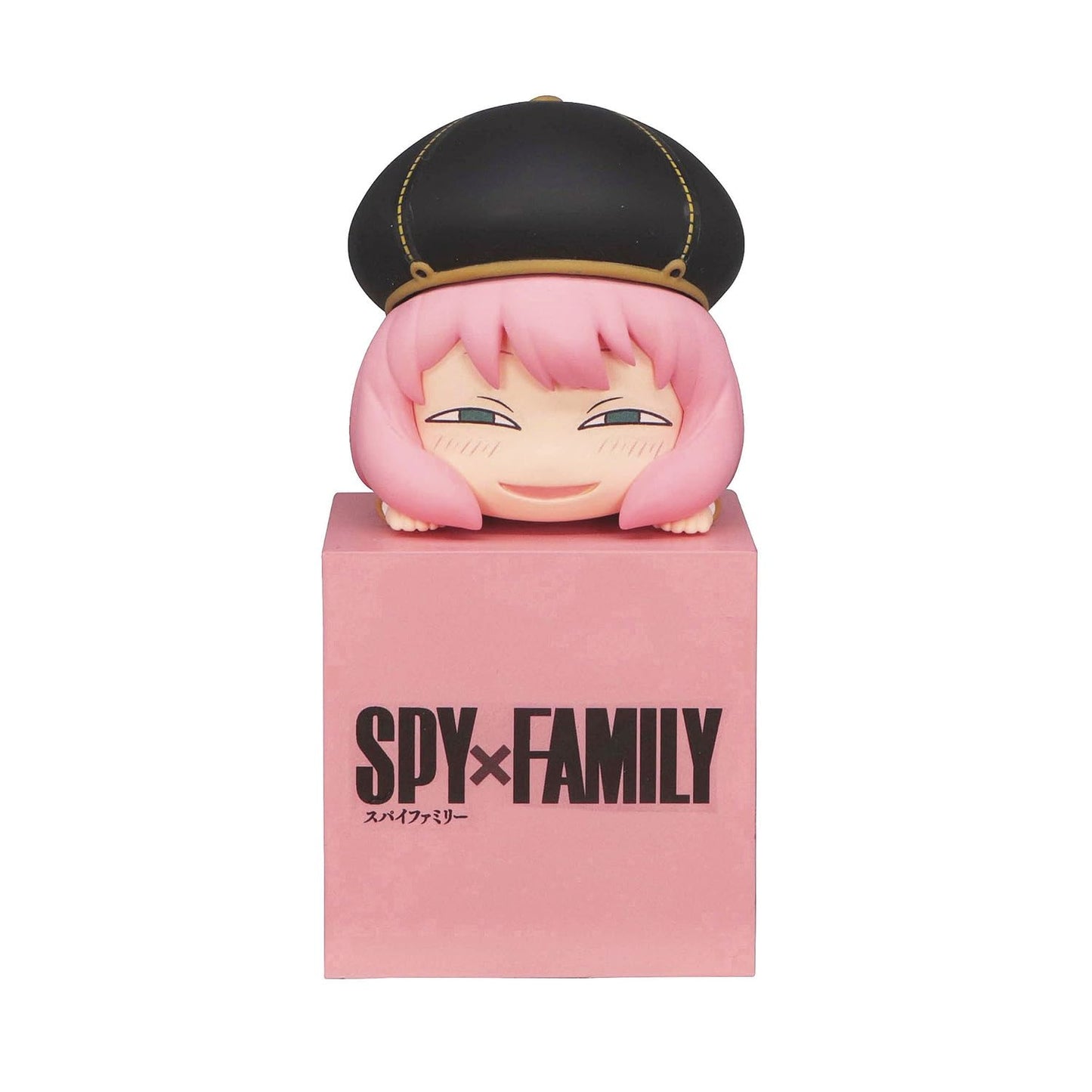 Spy x Family Hikkake Anya Forger figurine in black hat on pink cube base