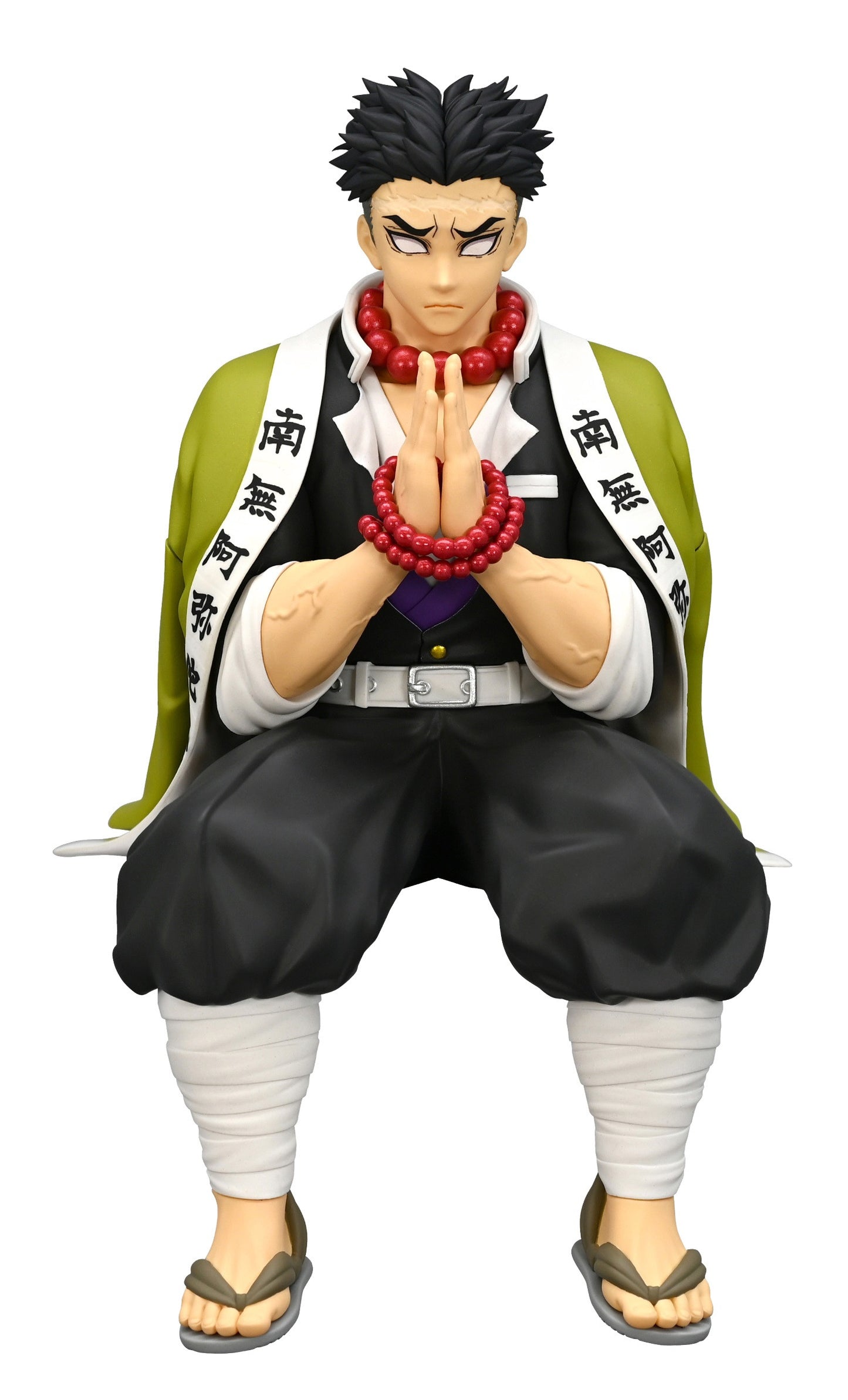 Demon Slayer Gyomei Himejima sitting figure with a prayer bead necklace and green haori