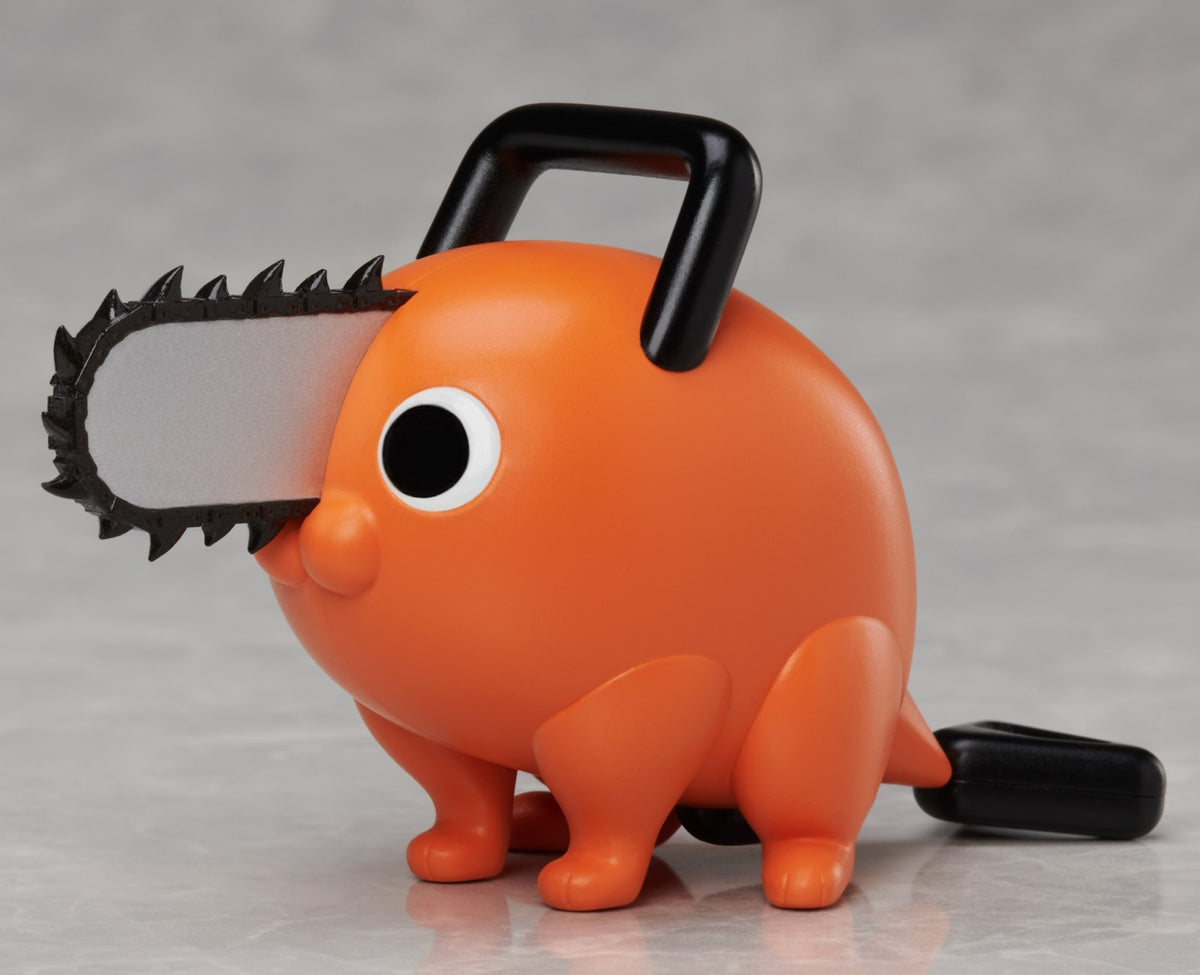 Orange Chainsaw Man Pochita sound gimmick miniature figure with black chainsaw blade and handle