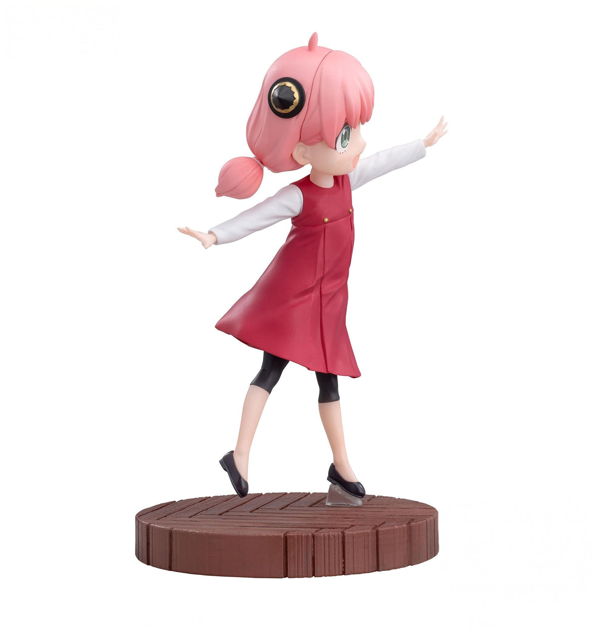 Spy x Family Luminasta Anya Forger anime figure in red dress and white shirt on brown base