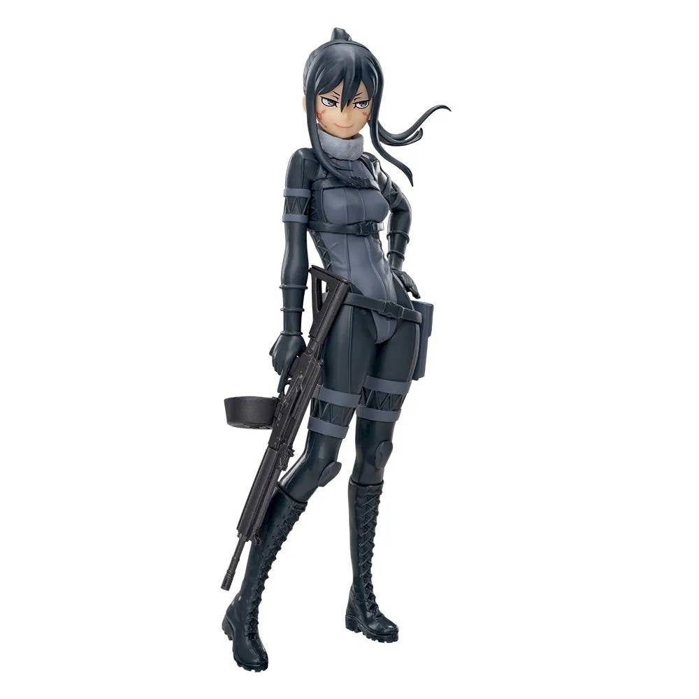 Gun Gale Online Luminasta Pitohui figure in black and gray tactical suit with rifle
