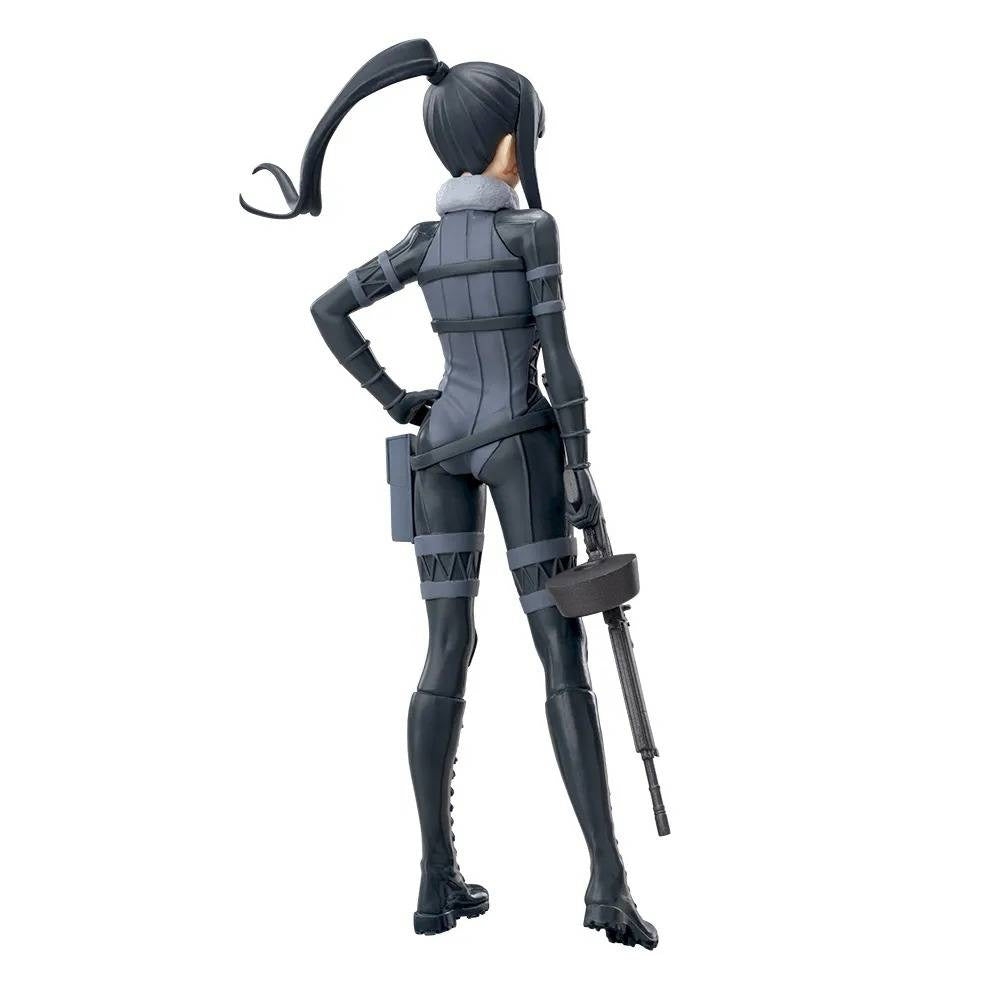 Gun Gale Online Luminasta Pitohui anime figure back view with ponytail and grey tactical suit