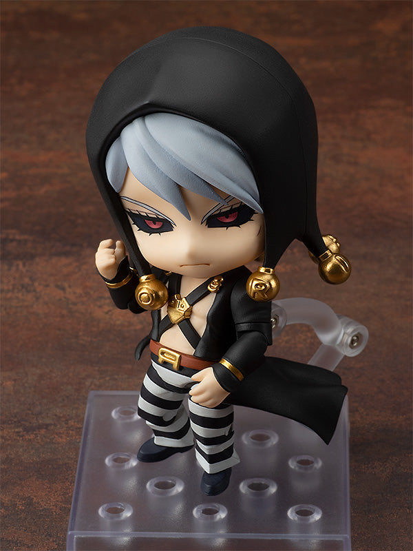 JoJo's Bizarre Adventure Nendoroid Risotto Nero figure with silver hair red eyes black hood and striped pants