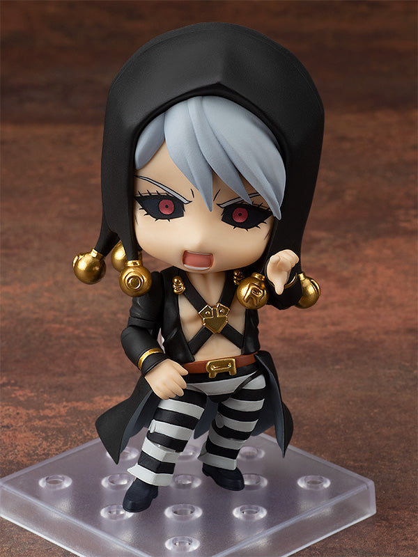 Nendoroid Risotto Nero from Jojo's Bizarre Adventure Part 5 Golden Wind with black hood and striped pants