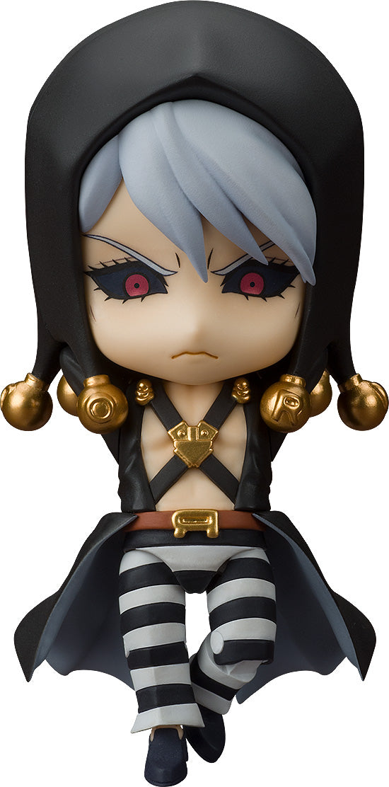 Nendoroid Risotto Nero figure with black hooded cape striped pants and gold accessories
