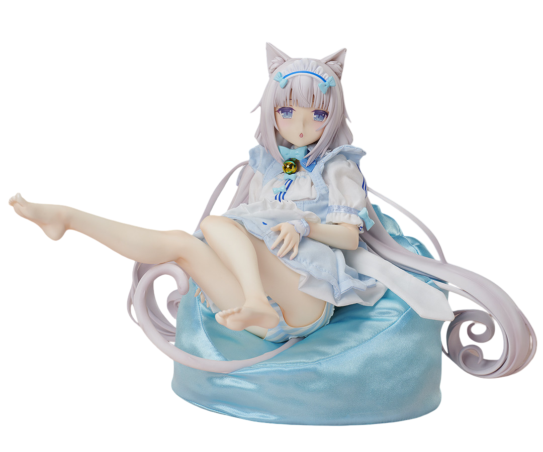 Nekopara 1/4 Scale Vanilla Bare Leg Version figure sitting with white and blue outfit and cat ears