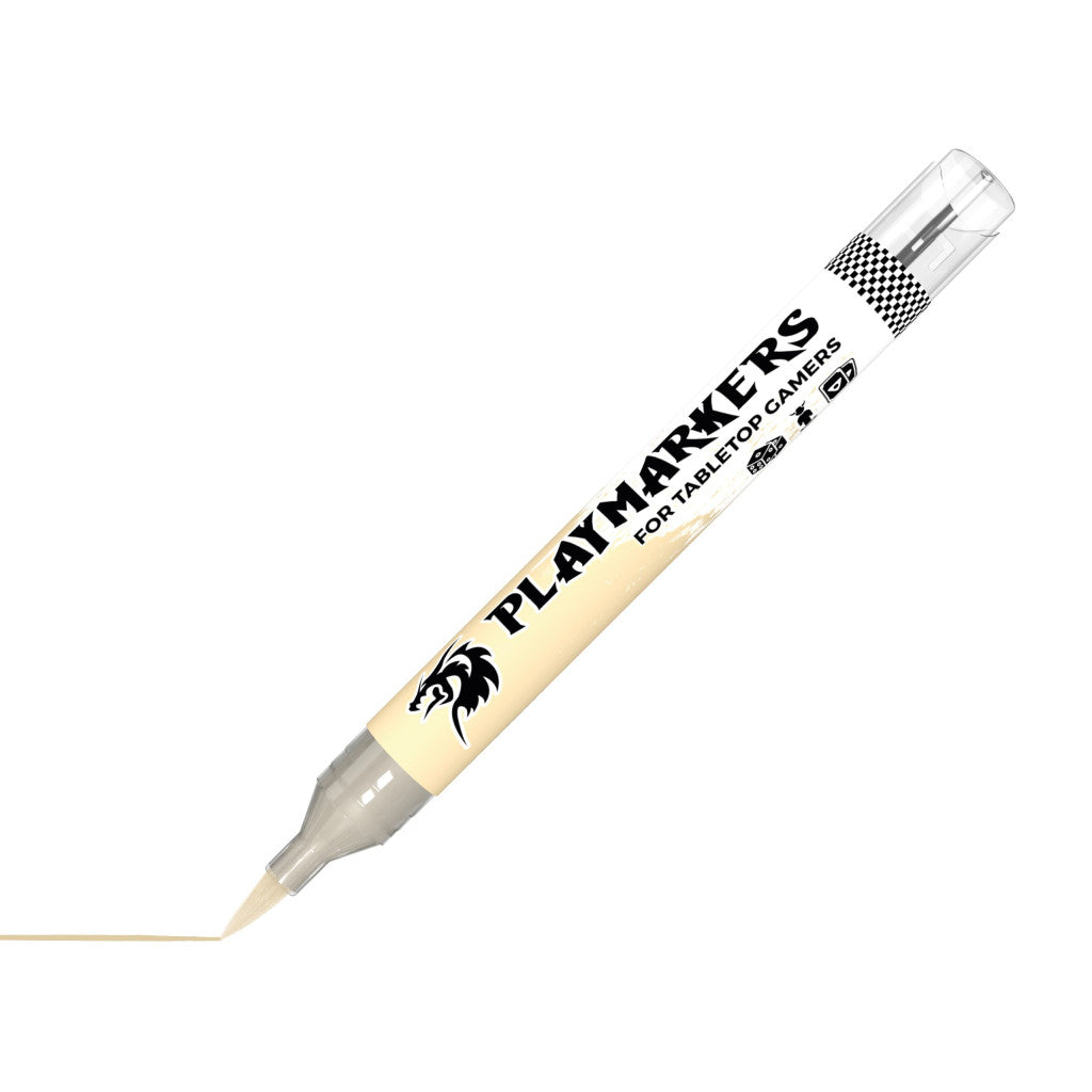 AK Interactive Dirty White Playmarkers marker for tabletop gamers drawing a thin dirty white line on a white surface