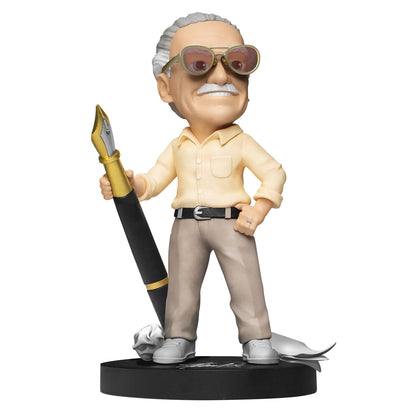 Beast Kingdom Stan Lee D Stage Series figure holding a large fountain pen with crumpled paper on the base