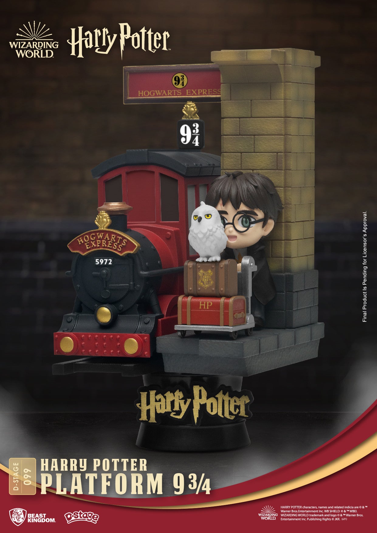 Harry Potter Platform 9 34 D-Stage figurine featuring train luggage cart and Harry Potter