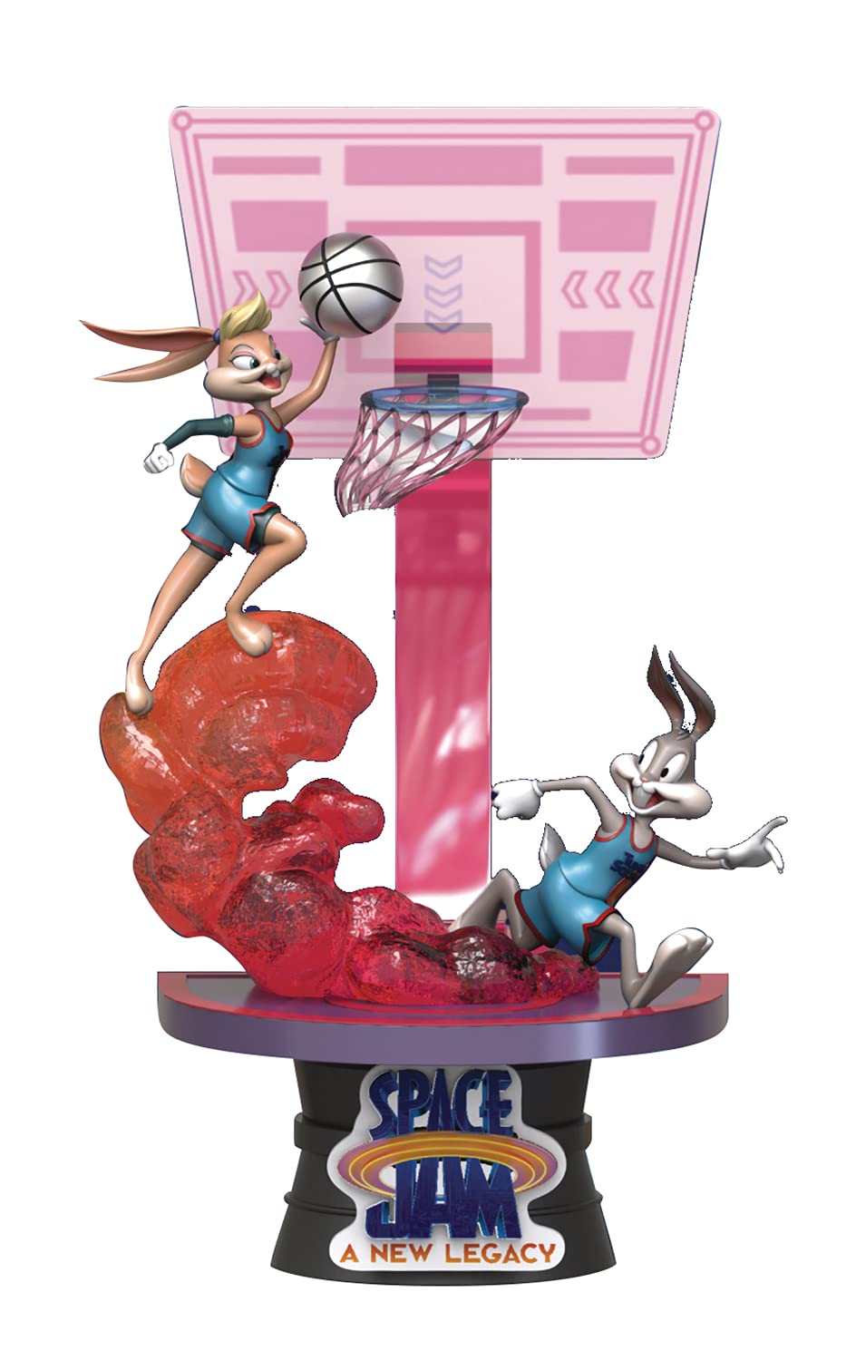 Beast Kingdom D-Stage Space Jam: A New Legacy figurine featuring Lola Bunny and Bugs Bunny standing together on a basketball court base, with Lola holding a basketball and Bugs looking cheerful