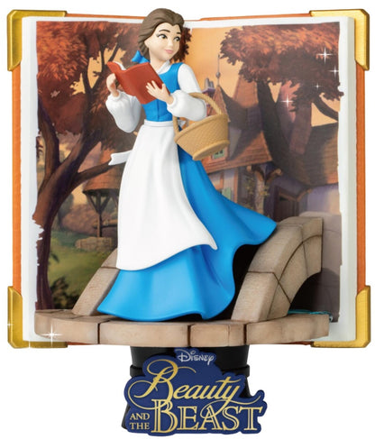Figure of a princess character holding a glowing lantern, standing on a decorative base with a book and floral elements