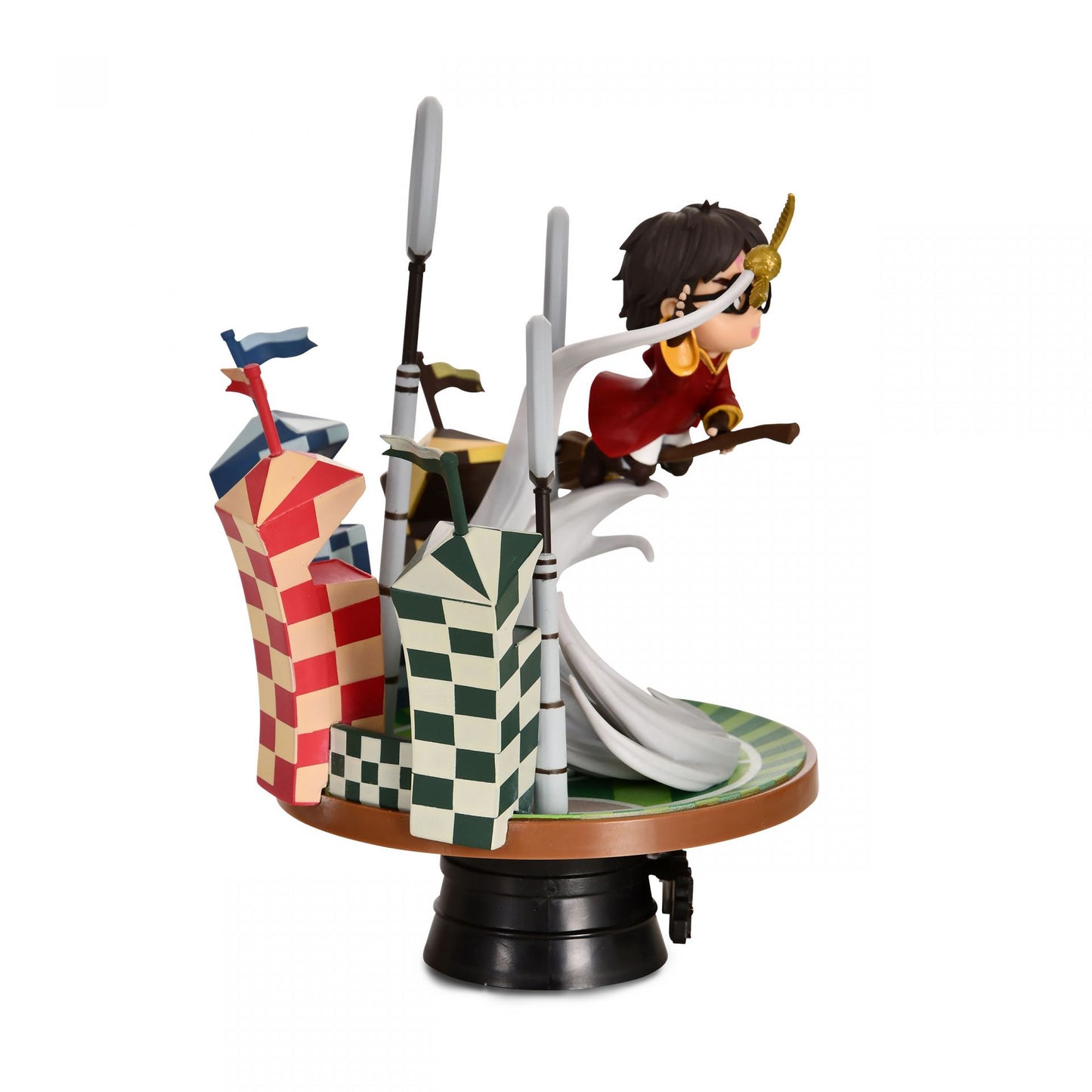 Close-up of Harry Potter figure holding Golden Snitch during Quidditch match