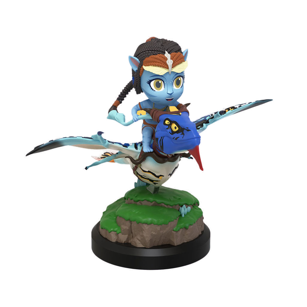 Detailed Avatar Na'vi character perched on a winged Ikran creature atop a rocky base figure