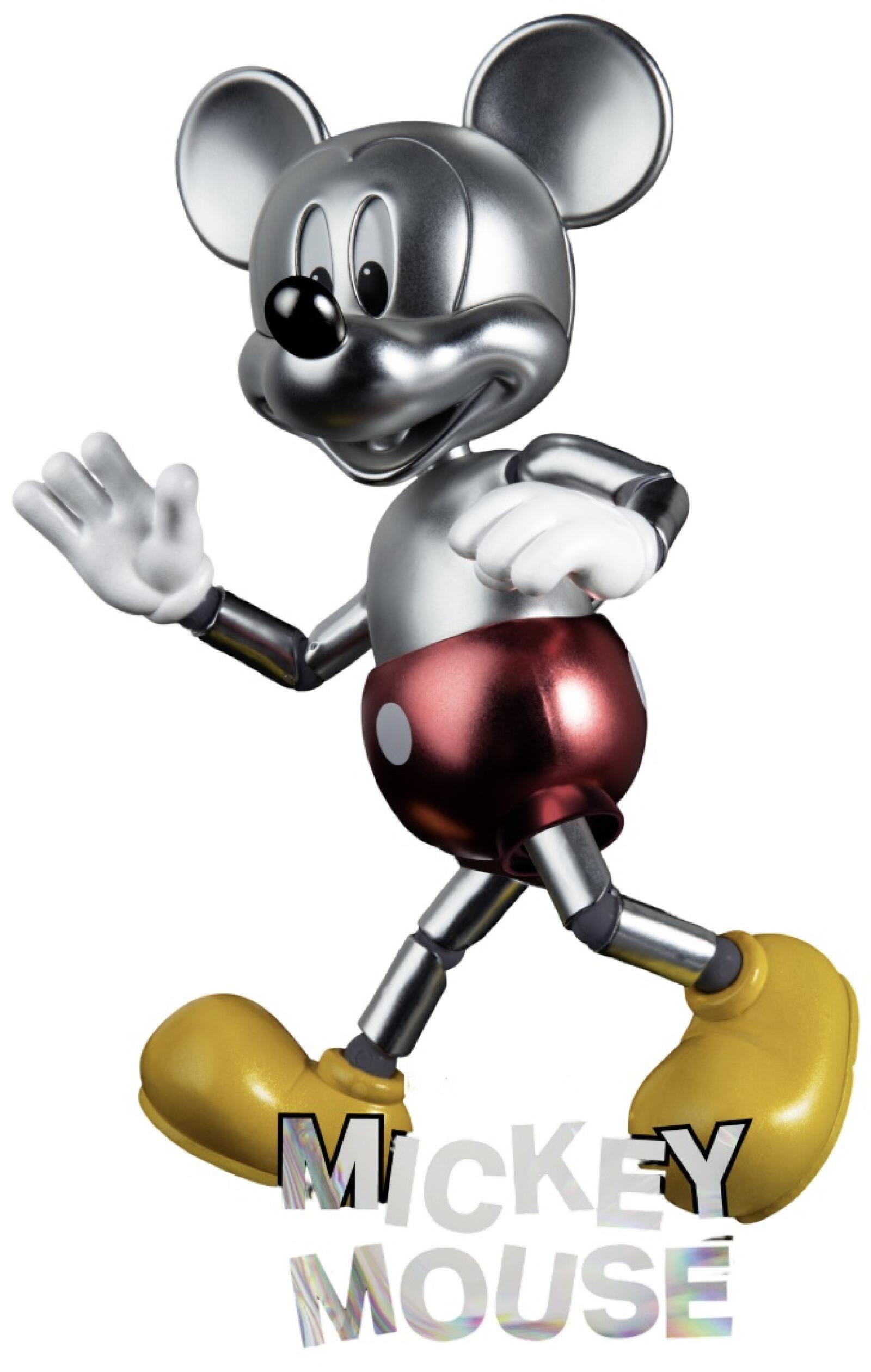 Disney 100th anniversary silver Mickey Mouse figure in art deco style with red shorts
