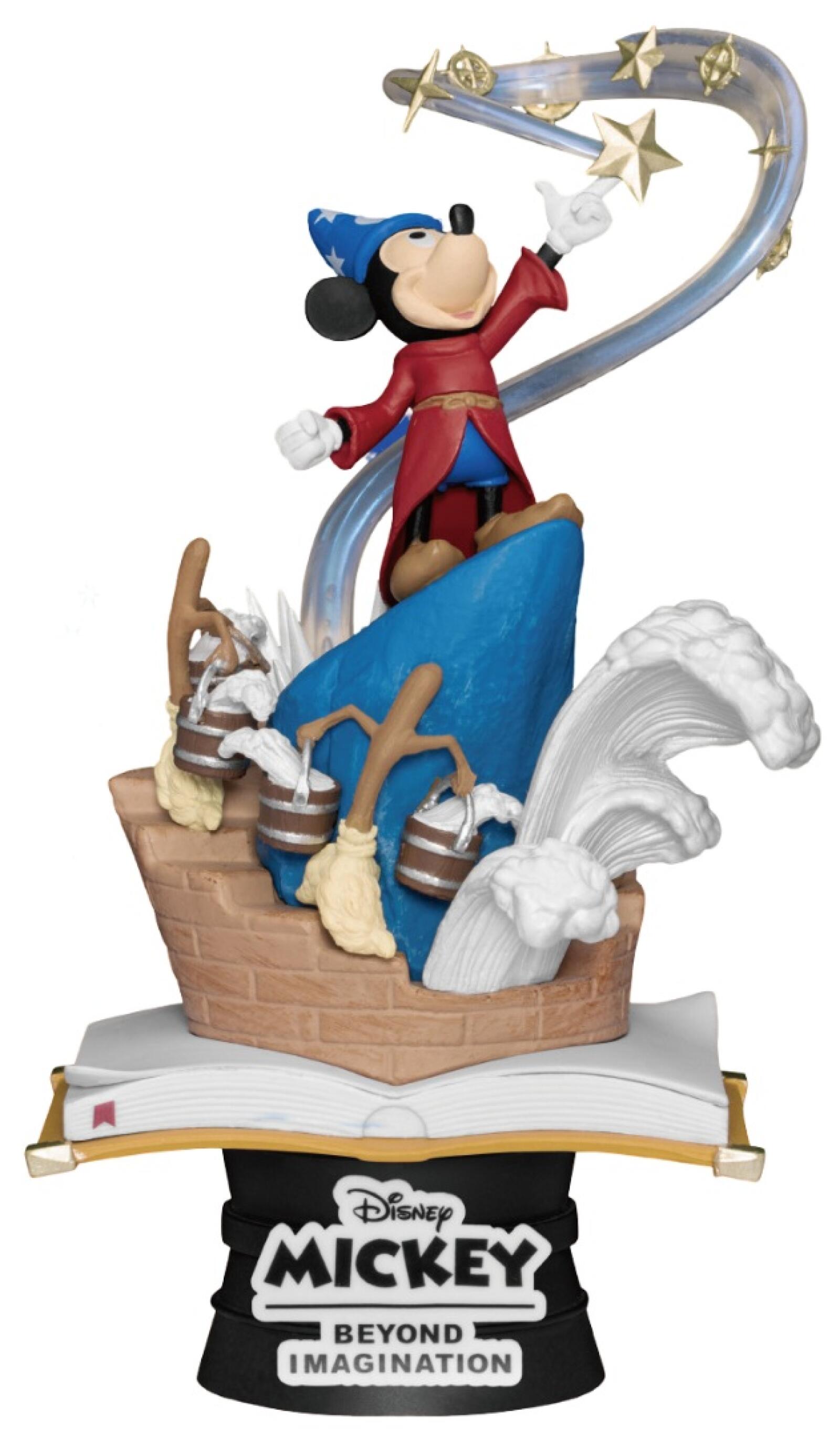 Mickey Mouse as the Sorcerer’s Apprentice, holding magic staff on themed base