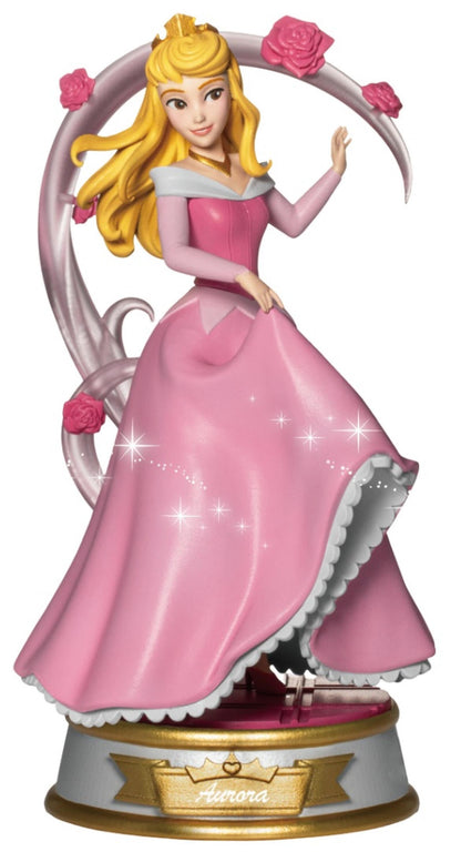Packaged figure of Aurora in Princess Fall in Love Series holding rose bouquet