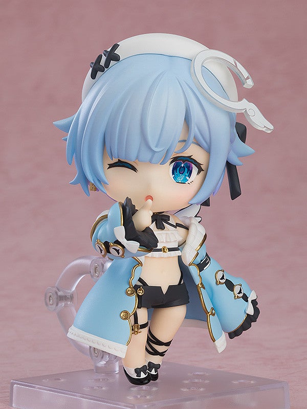 Nendoroid 159 Suisei Hoshimachi figure in blue coat and black shorts winking