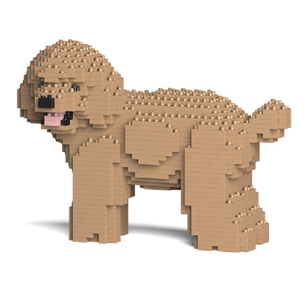 A tan JEKCA Toy Poodle figure made from interlocking building blocks