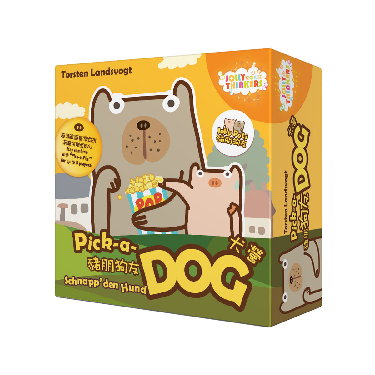 Pick-a-Dog card game box front with cartoon dog illustration