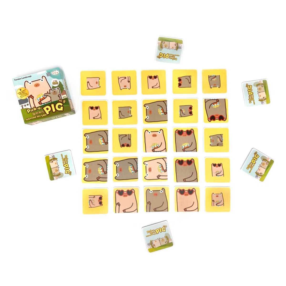 Pick-a-Pig card game setup with cards spread