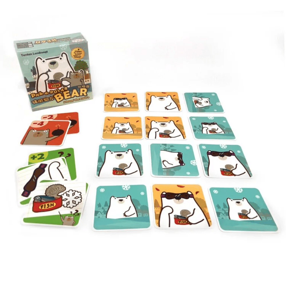 Game components of Pick-a-Polar Bear including cards and instructions