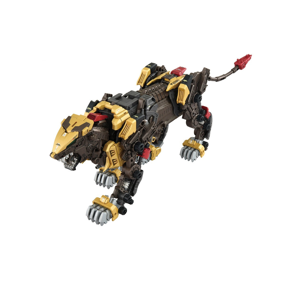 The Zoids Az-02ex2 Liger Zero Empire Ver model kit features brown, gold, and black armor panels posed ready for battle